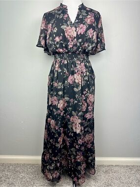 Torrid Ballet Floral Black Lurex Chiffon Maxi Dress NWT Size 0